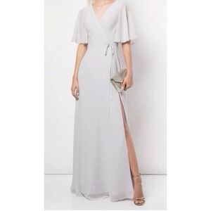 NWT Marchesa Notte Bridesmaids Rome Flutter-sleeve Gown in Dove Grey Sz 6 $275
